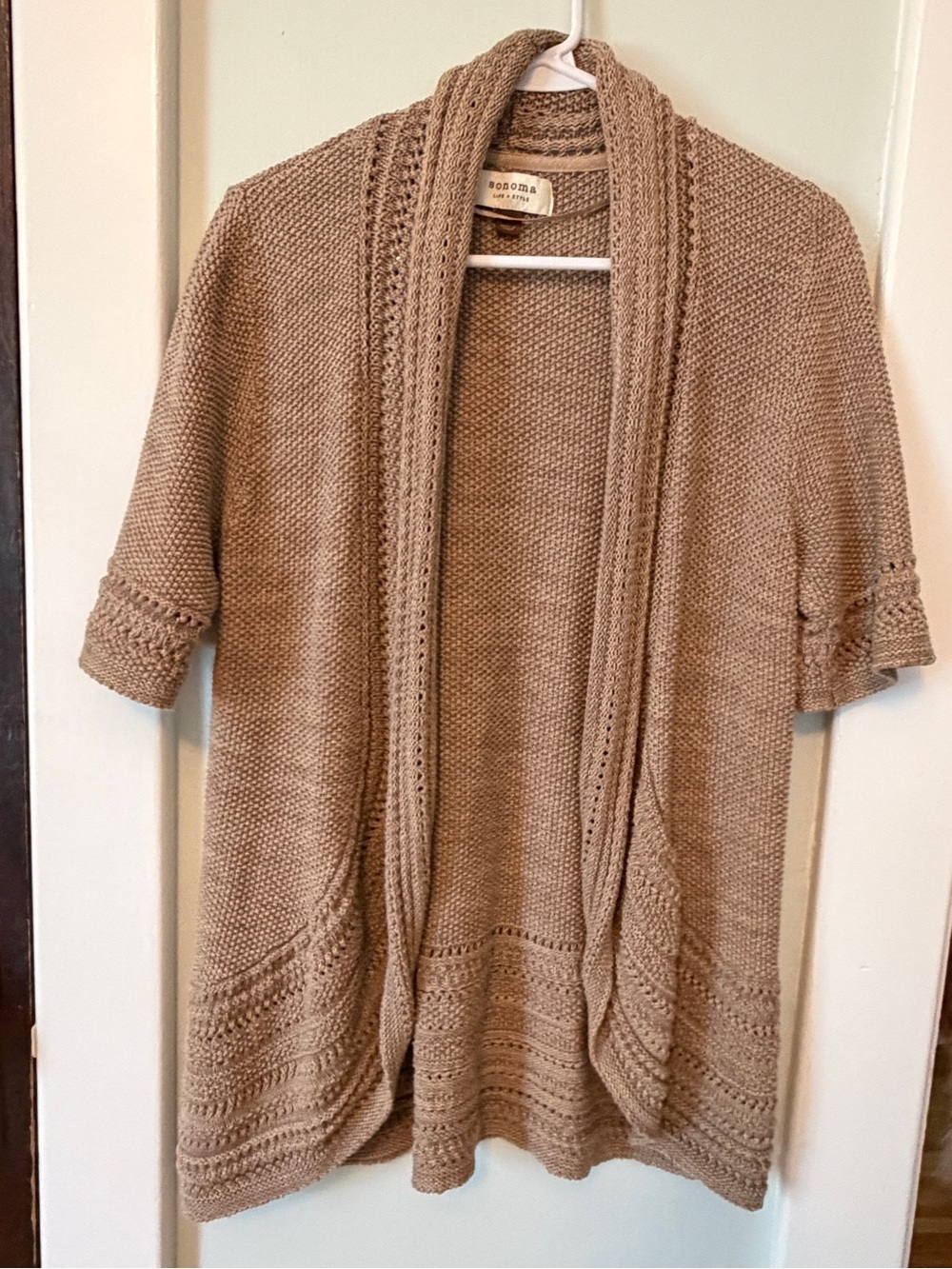Sonoma Neutral Taupe Open-Front Knit Cardigan